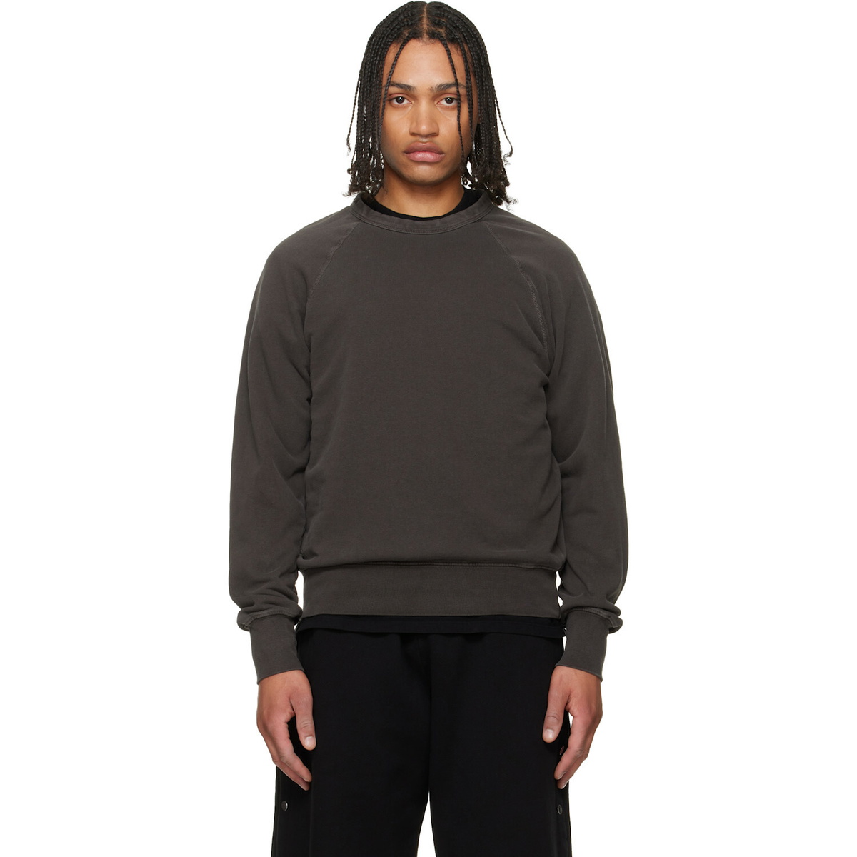 Les Tien Gray French Terry Binded Neck Raglan Sweatshirt