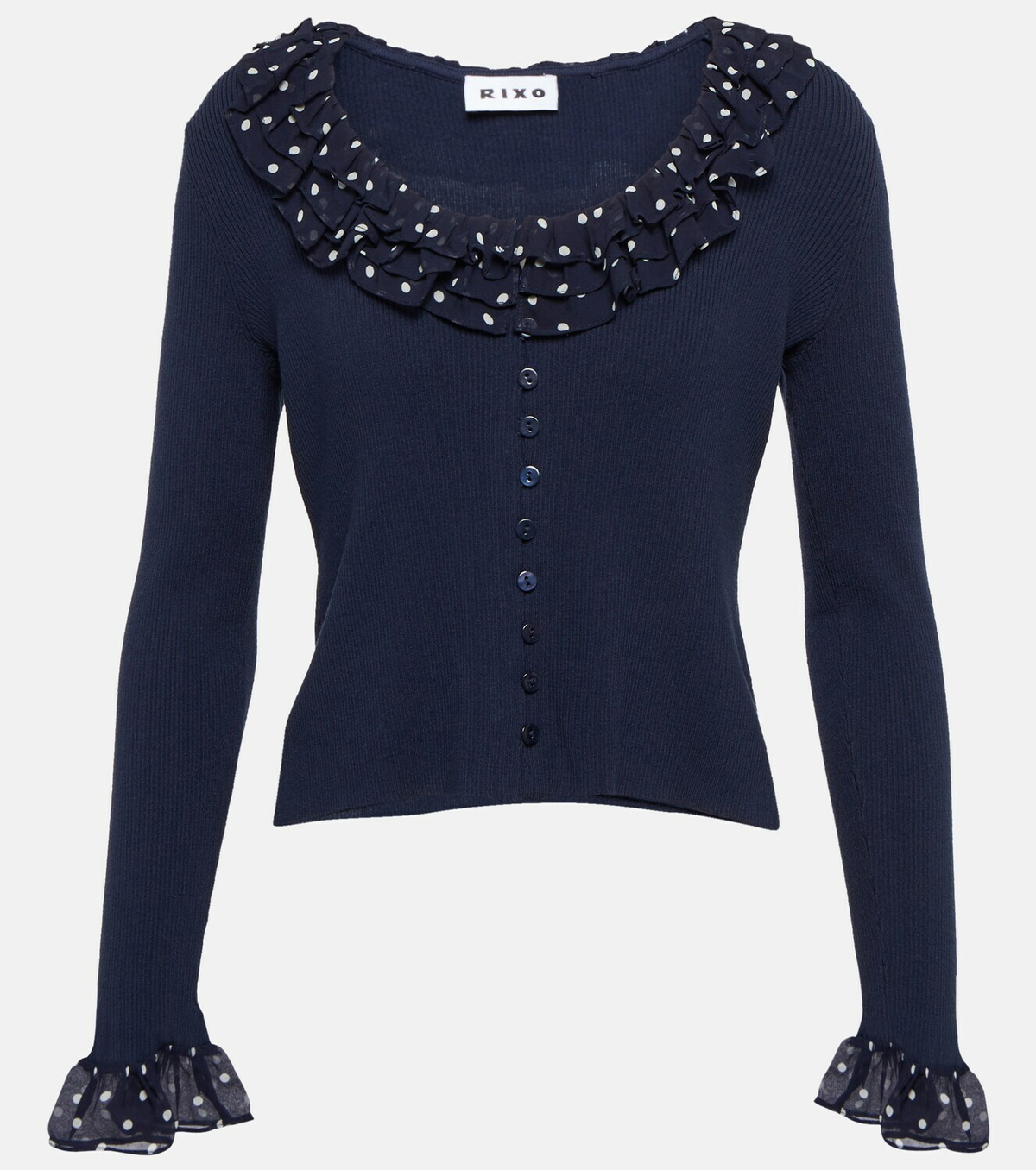 Rixo Laurel ruffle-trimmed knit cardigan