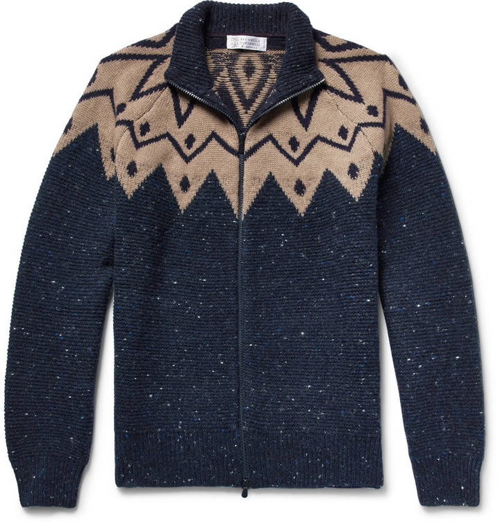 Photo: Brunello Cucinelli - Fair Isle Virgin Wool-Blend Zip-Up Cardigan - Men - Navy