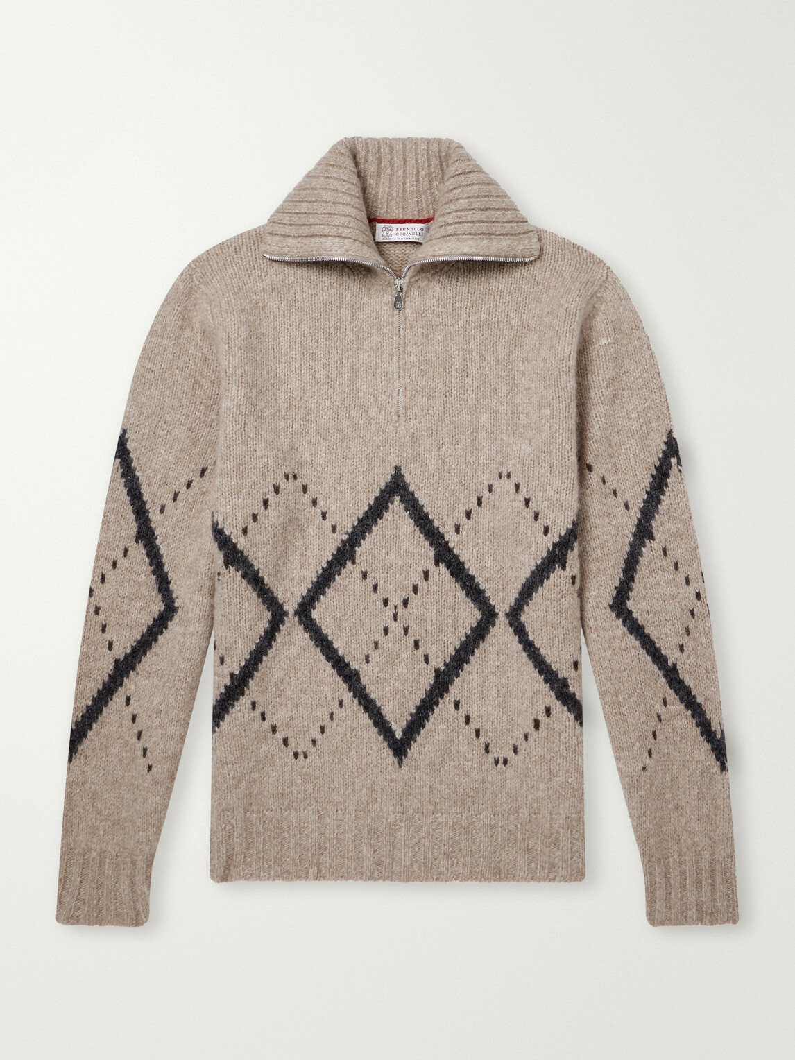 Brunello Cucinelli - Fair Isle Cashmere and Silk-Blend Half-Zip Sweater - Neutrals