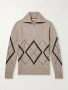 Brunello Cucinelli - Fair Isle Cashmere and Silk-Blend Half-Zip Sweater - Neutrals