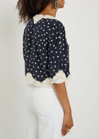 Rixo Ursula Polka dot Crepe de Chine top Navy