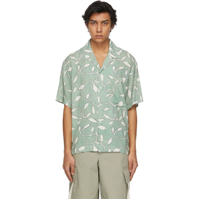 Photo: Jacquemus Green Leaves Print La Chemise Jean Short Sleeve Shirt