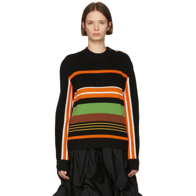 Photo: JW Anderson Black and Multicolor Striped Crewneck Sweater