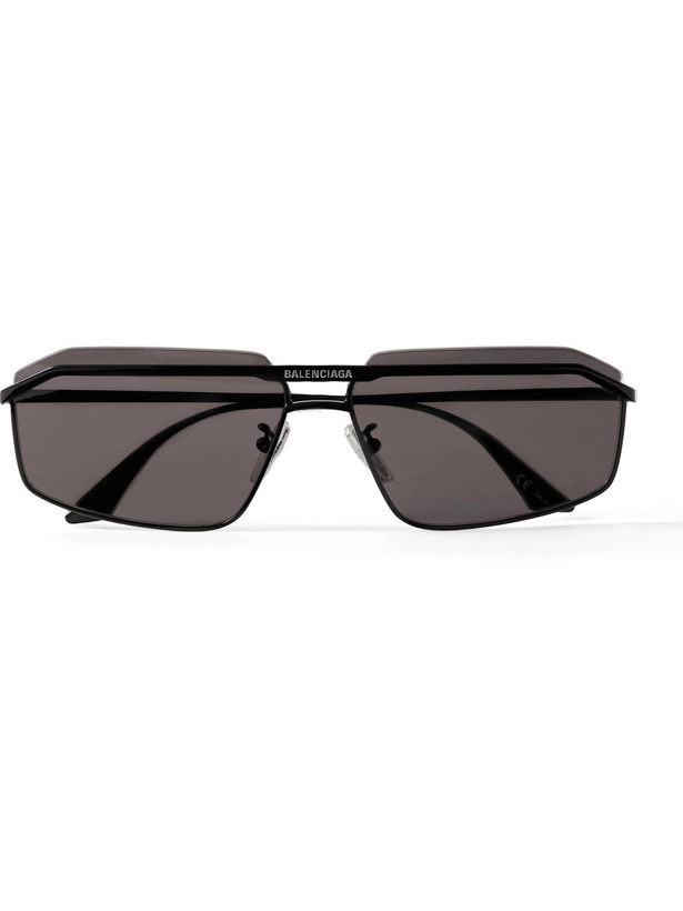 Photo: BALENCIAGA - Rectangle-Frame Logo-Detailed Metal Sunglasses - Black