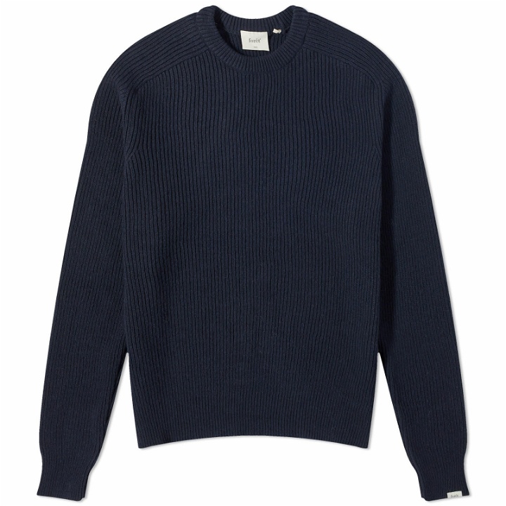 Photo: Foret Men's Cone Ribbed Crew Neck Knit in Navy