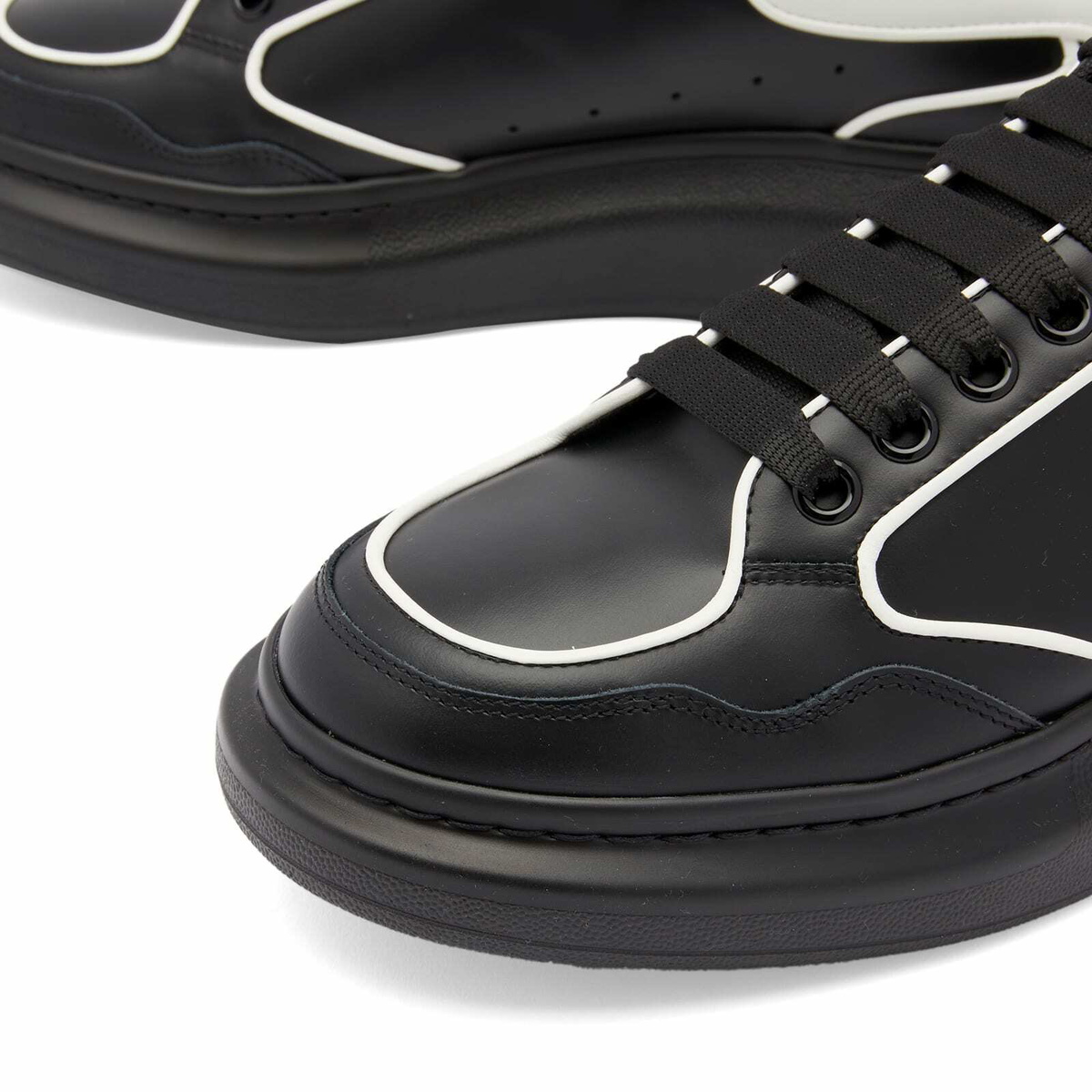 Alexander McQueen Men's Court Sneakers in Black/White/White Alexander McQueen Men's Court Sneakers in Black/White/White