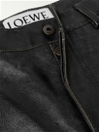 LOEWE - Straight-Leg Distressed Full-Grain Leather Trousers - Black