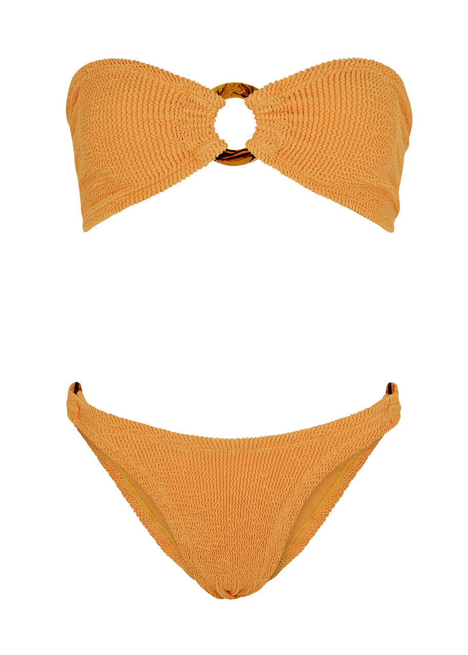 Hunza G - Gloria Seersucker Bandeau Bikini, Orange, One Size