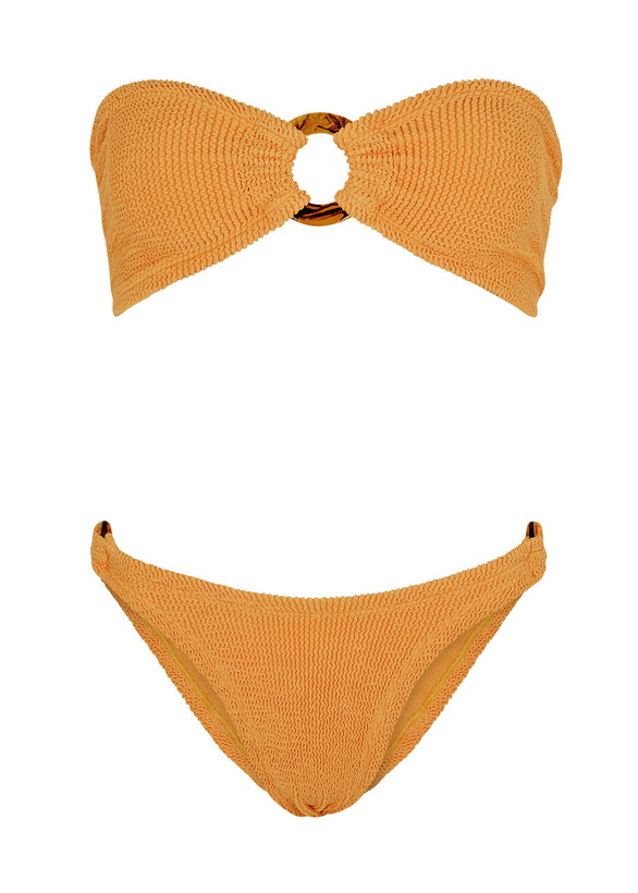 Photo: Hunza G - Gloria Seersucker Bandeau Bikini, Orange, One Size, Bandeau, Elasticated, Ring Embellishments, Machine Wash, Hunza G Bikini Gloria