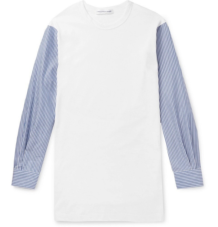 Photo: Comme des Garçons SHIRT - Slim-Fit Panelled Cotton-Jersey and Striped Poplin T-Shirt - White