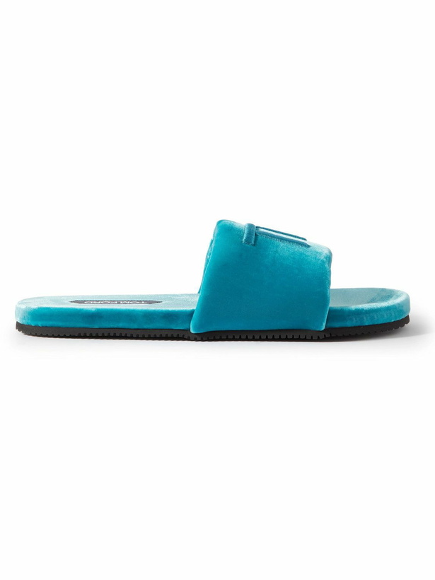 Photo: TOM FORD - Harrison Logo-Embroidered Velvet Slides - Blue