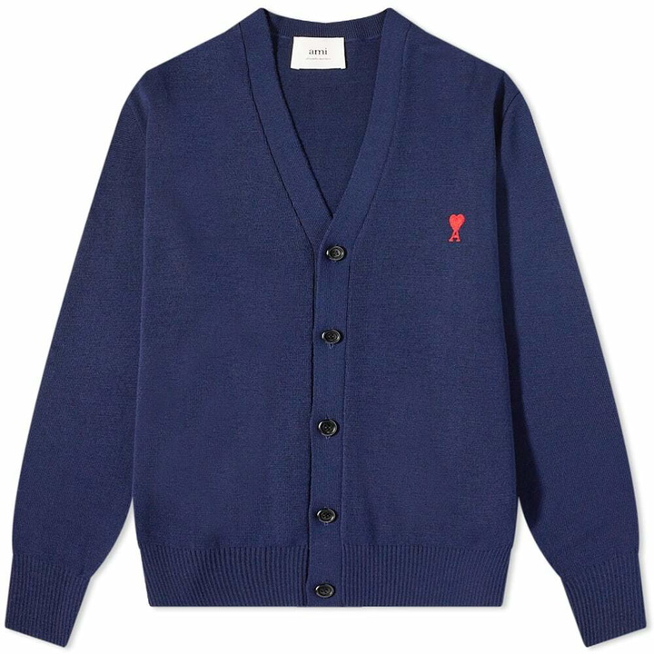 Photo: AMI Men's Tonal Small A Heart Cardigan in Nautic Blue