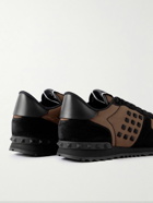 Valentino - Valentino Garavani Rockstud Leather-Trimmed Suede and Shell Sneakers - Brown