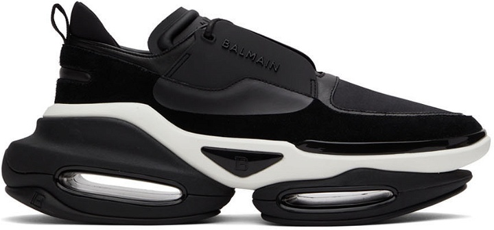 Photo: Balmain Black Leather B-Bold Low-Top Sneakers
