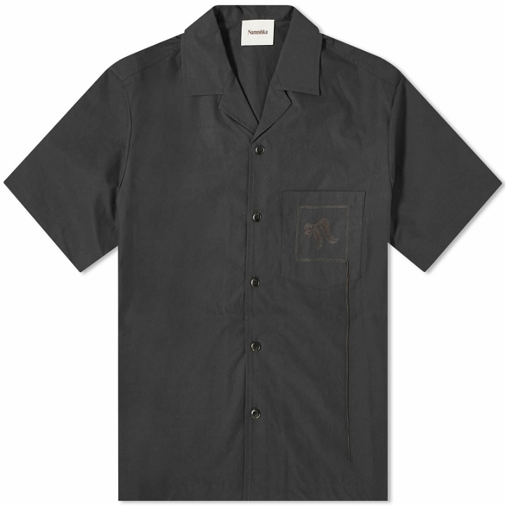 Photo: Nanushka Men's Bodil Embroidered Pocket Vacation Shirt in Off Black