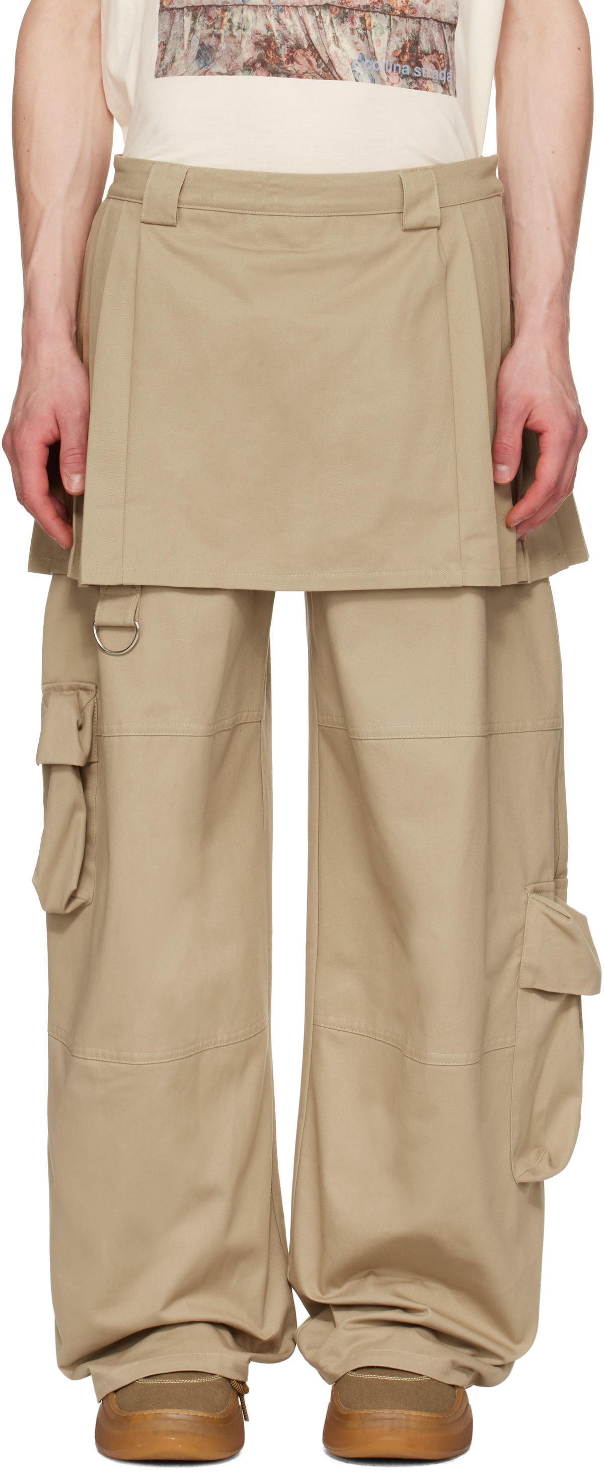 Collina Strada Khaki Lawn Skirt Cargo Pants
