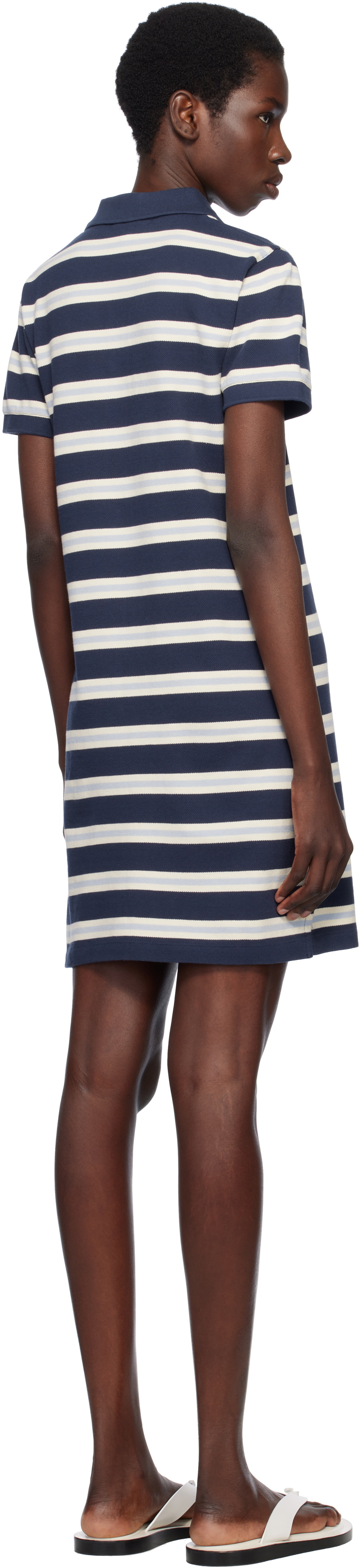 Maison Kitsuné Navy Baby Fox Patch Multi Stripes Polo Minidress
