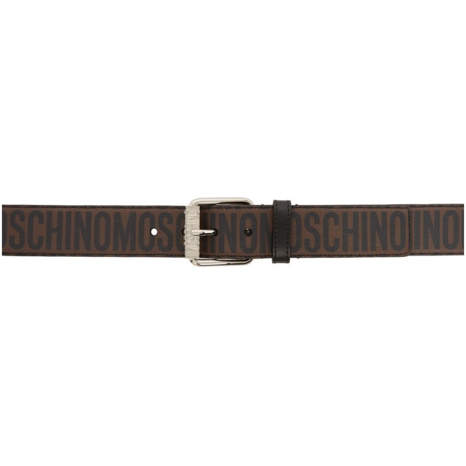 Photo: Moschino Brown Textured Logo Print Belt