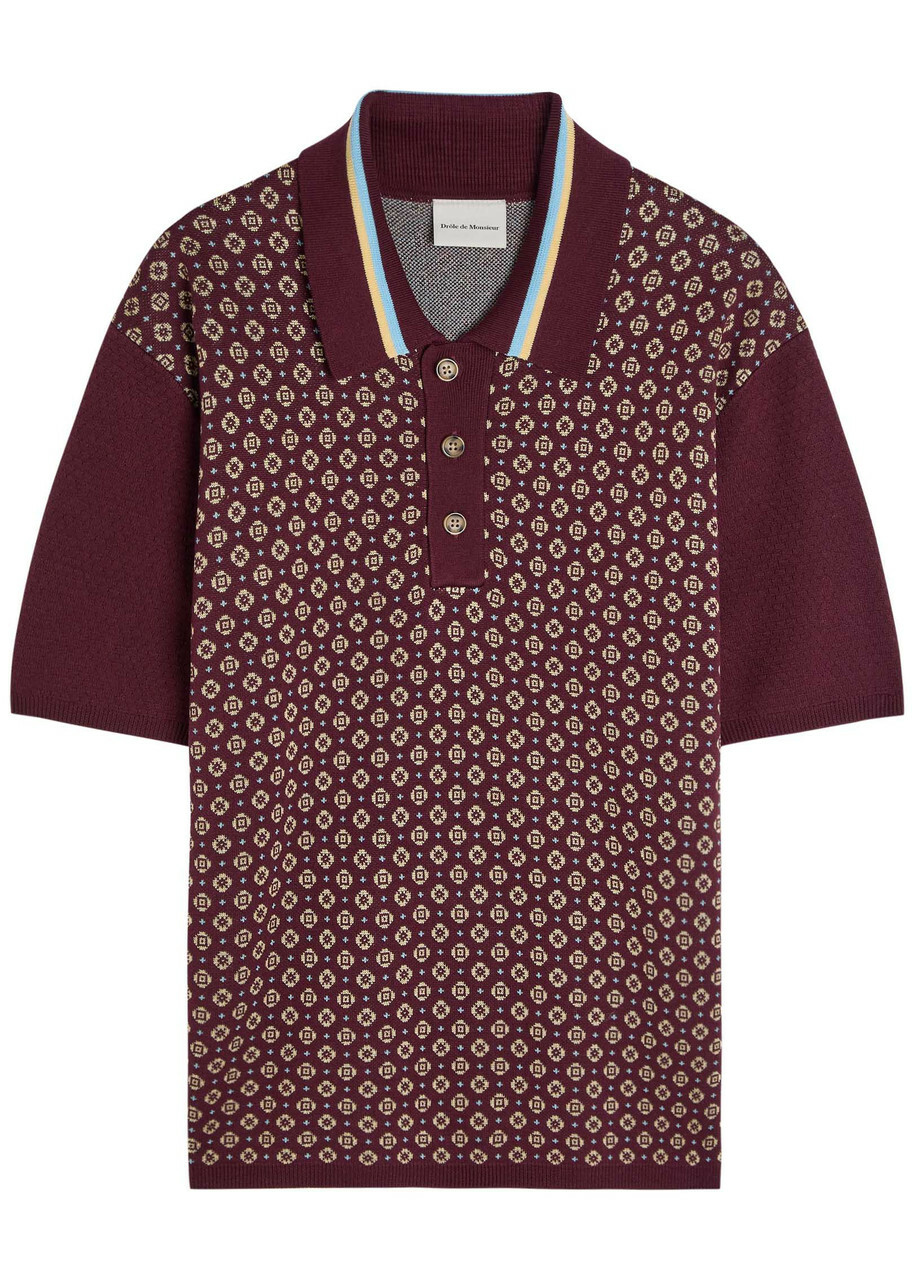 DRÔLE DE Monsieur Polo Maille Jacquard Cravate Patterned Cotton-blend Polo Shirt Dark Red