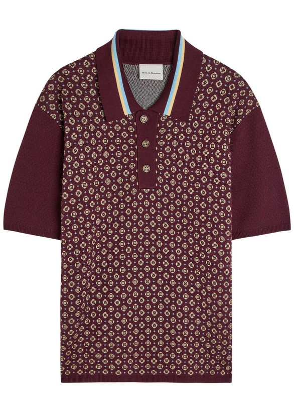 Photo: DRÔLE DE Monsieur Polo Maille Jacquard Cravate Patterned Cotton-blend Polo Shirt Dark Red