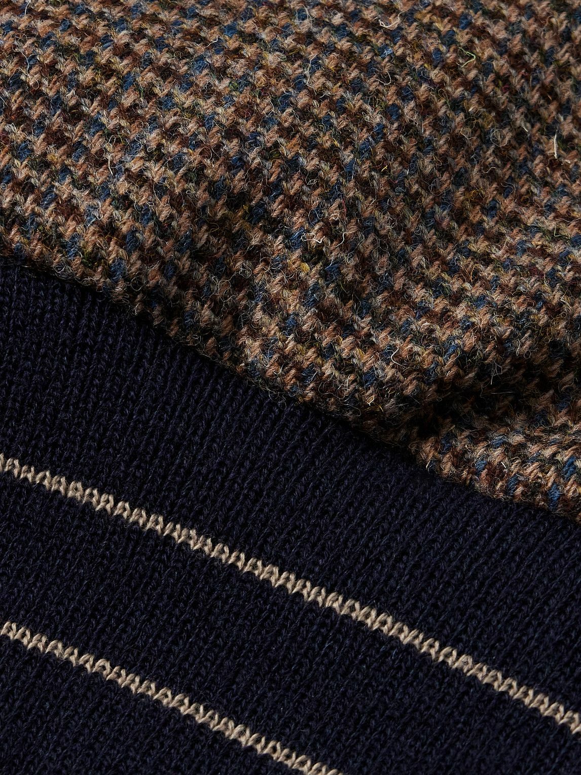 Golden Bear - Puppytooth Tweed-Panelled Wool Varsity Jacket - Brown