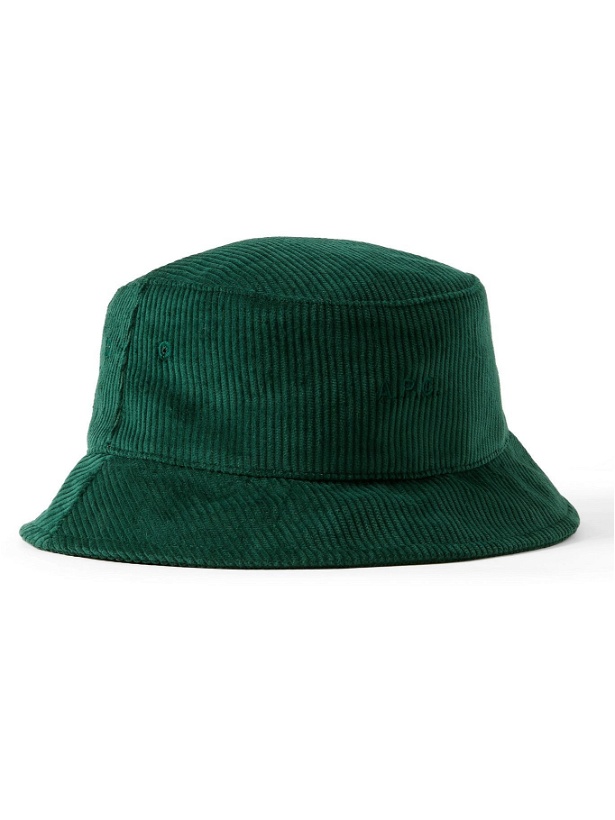Photo: A.P.C. - Logo-Embroidered Cotton-Corduroy Bucket Hat - Green