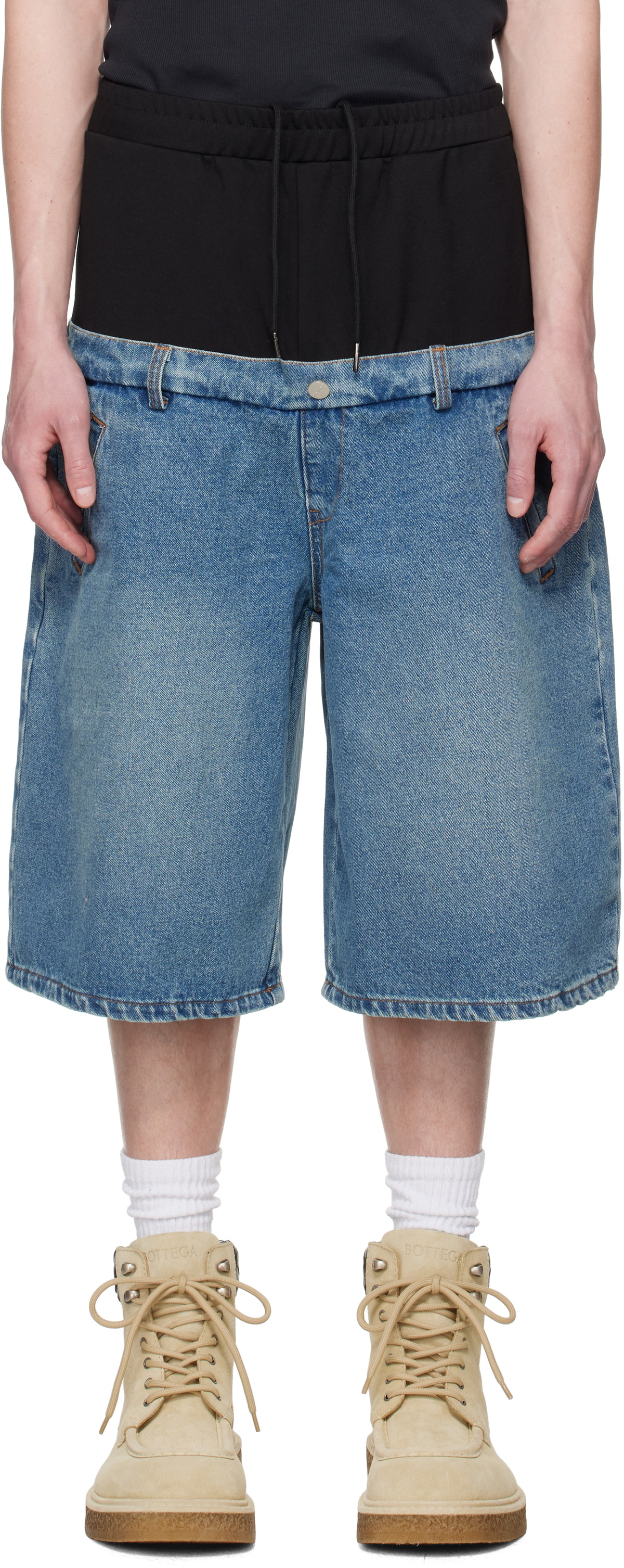 SPENCER BADU Blue & Black Dropped Denim Shorts