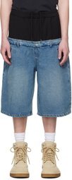 SPENCER BADU Blue & Black Dropped Denim Shorts
