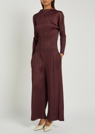 Pleats Please Issey Miyake Pleated Mock-neck Woven top Bordeaux