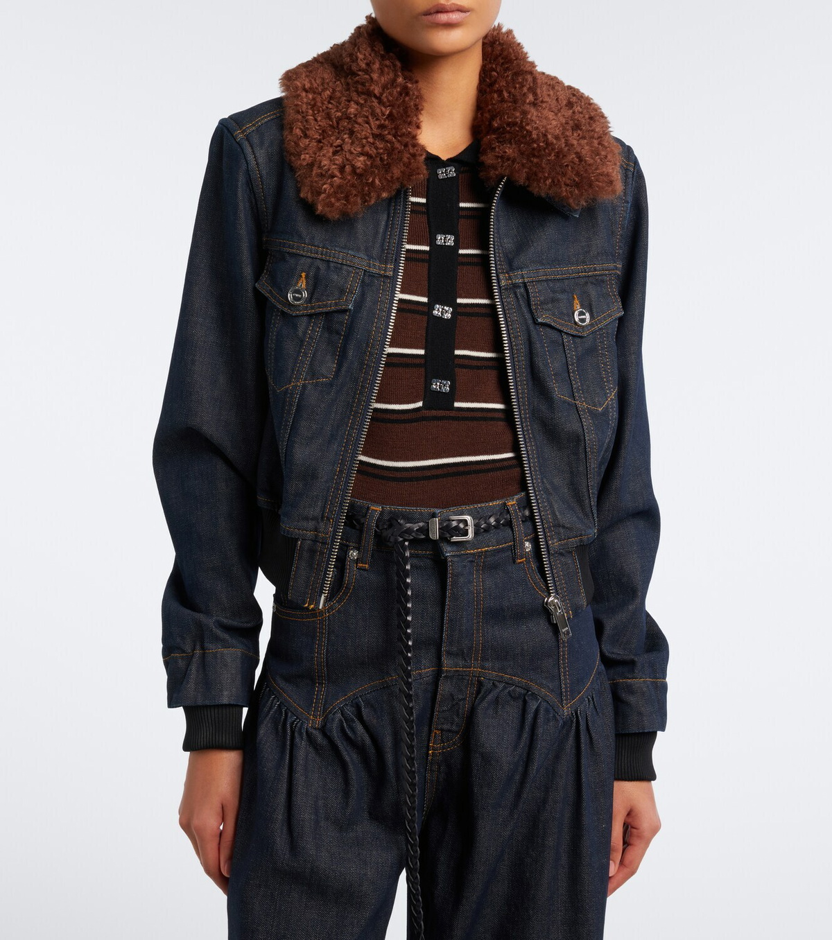 Ganni Cropped denim blouson jacket