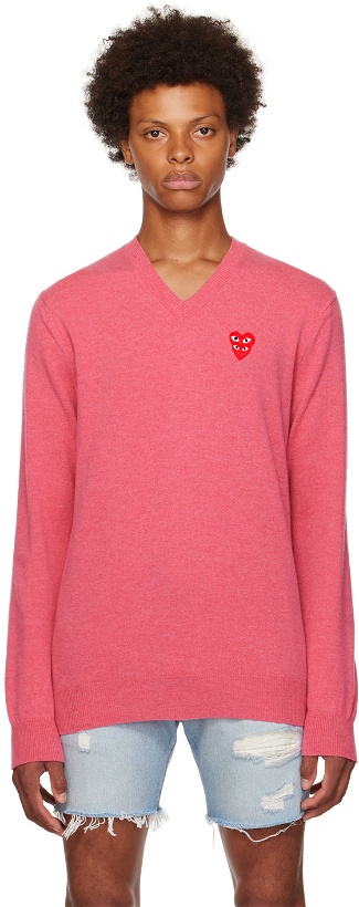 Photo: COMME des GARÇONS PLAY Pink Double Heart Sweater
