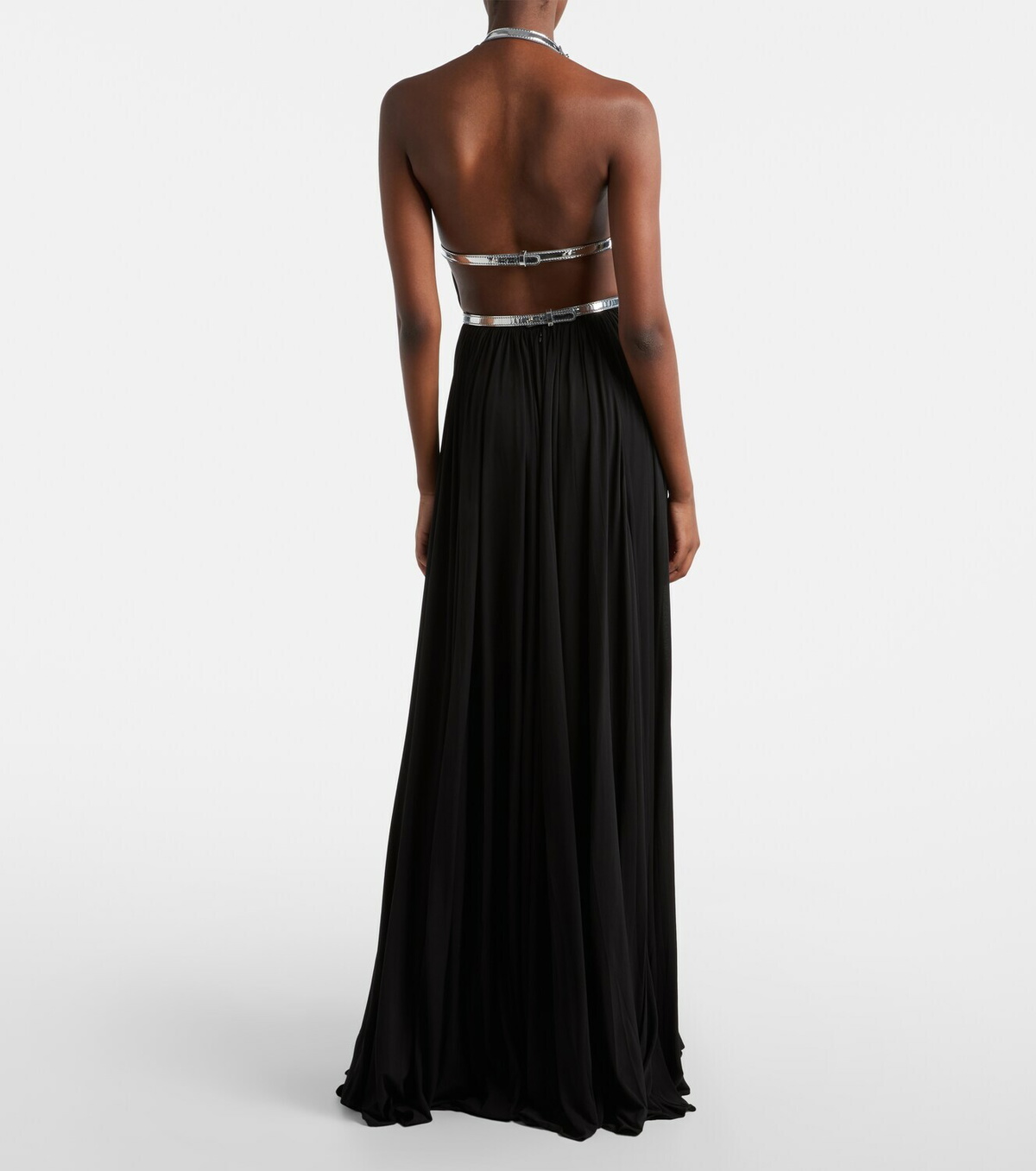 Alaïa Leather-trimmed draped gown