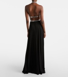 Alaïa Leather-trimmed draped gown