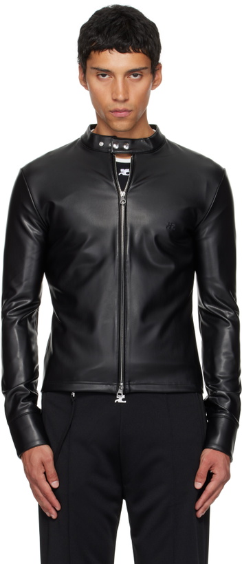 Photo: Courrèges Black Zipped Biker Faux-Leather Jacket