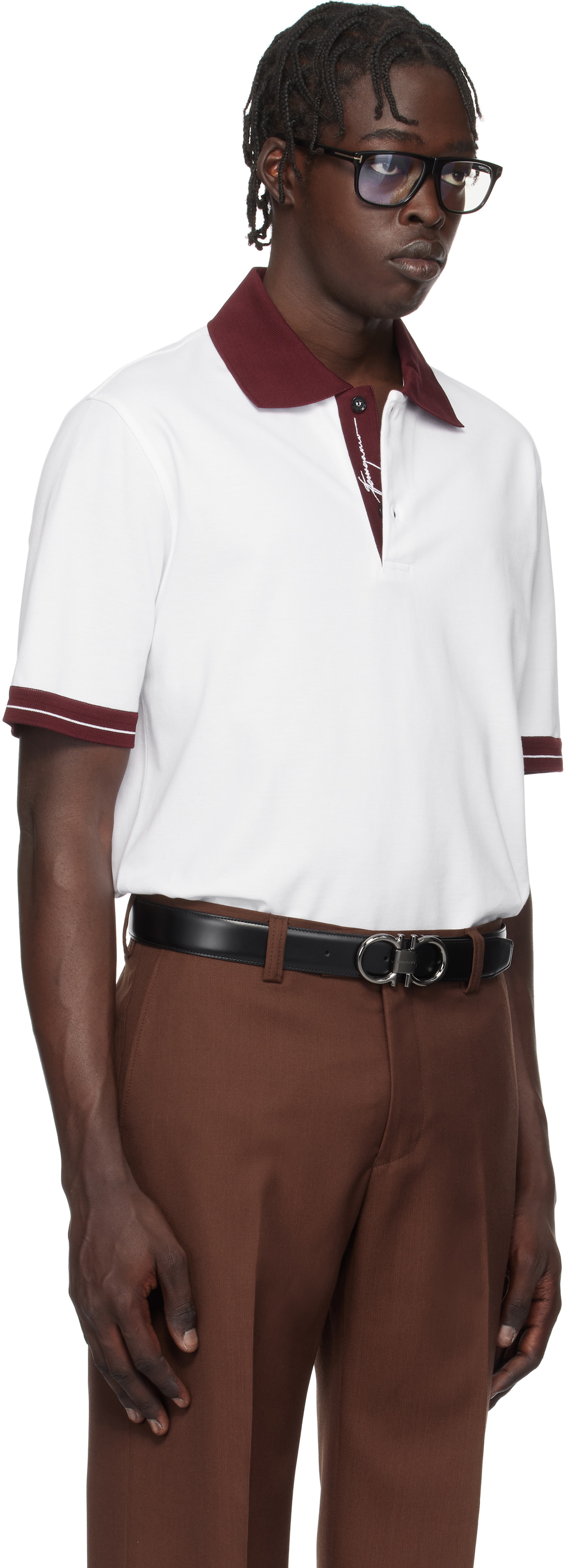 Ferragamo White Color Block Polo