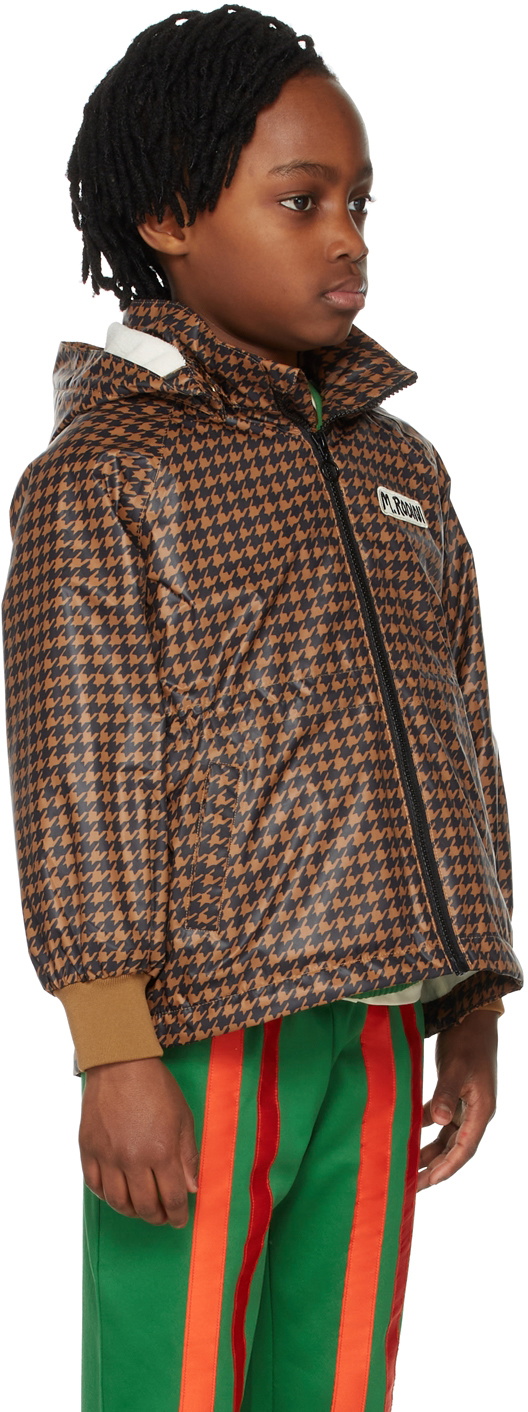 Mini Rodini Kids Brown Houndstooth Windbreaker Jacket Mini Rodini