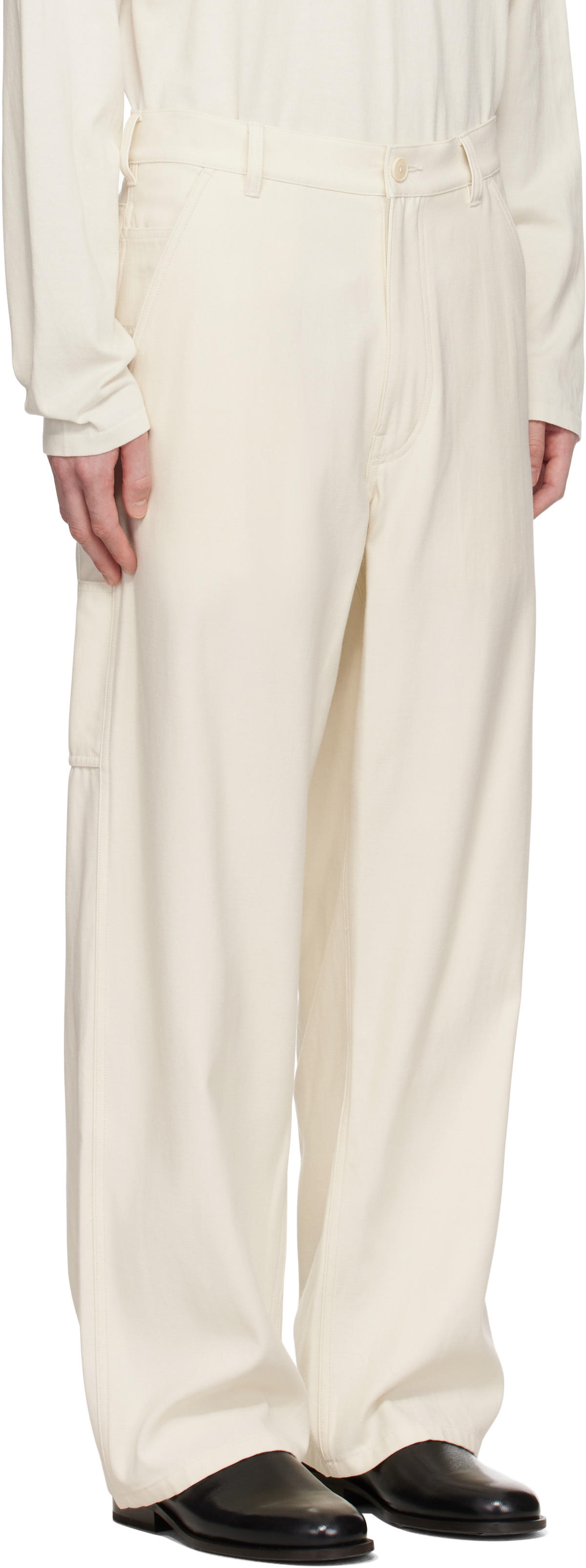 YLÈVE Off-White Viscose Cotton Painter Trousers