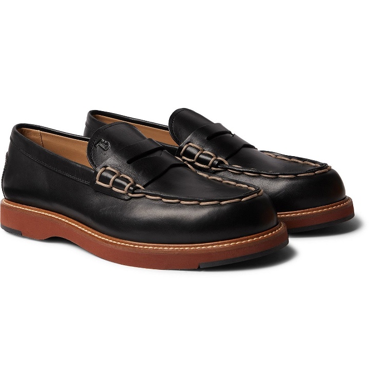 Photo: TOD'S - Contrast-Stitched Leather Loafers - Black