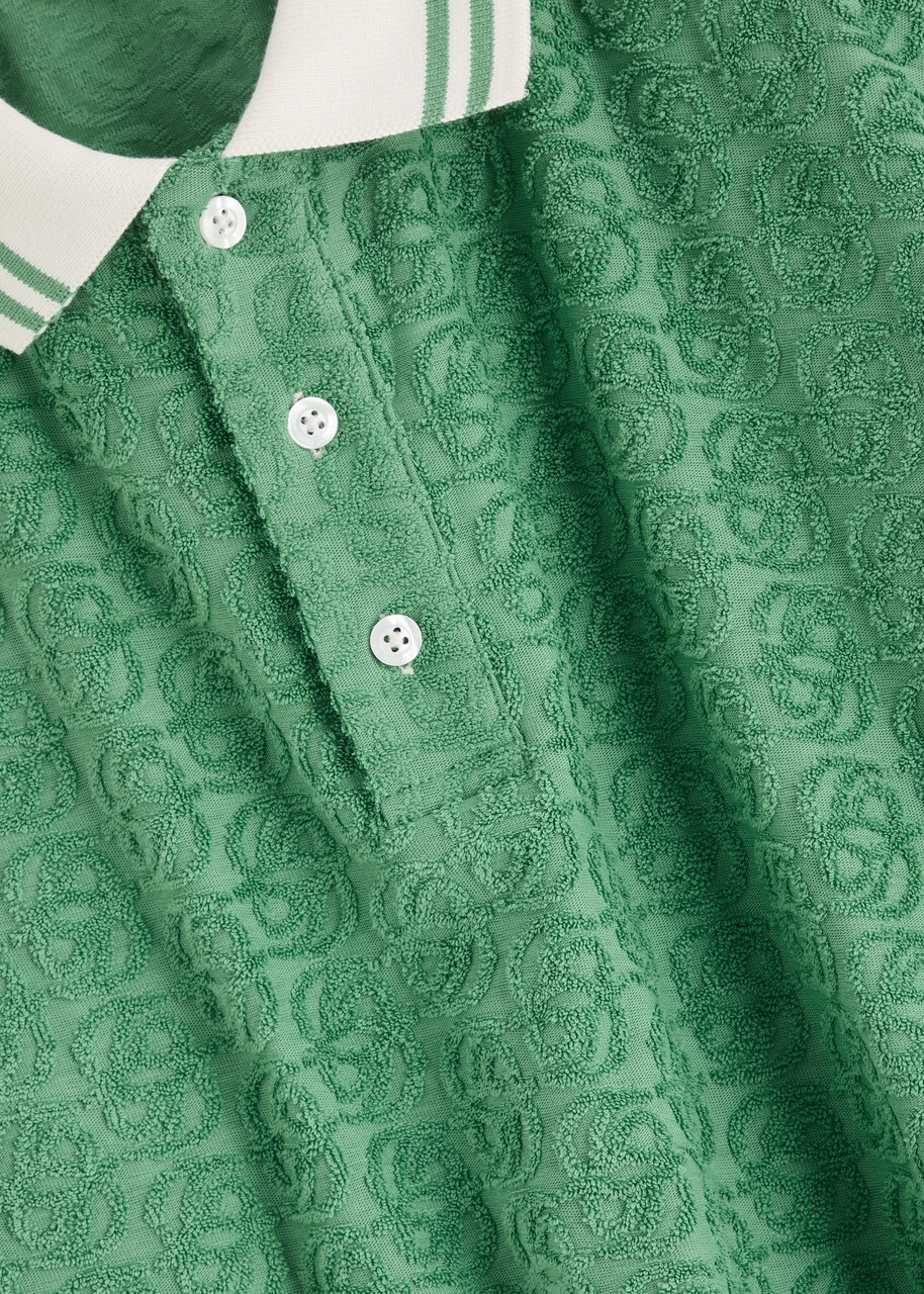 DRÔLE DE Monsieur Mono Jacquard Towelling Cotton Polo Shirt Green