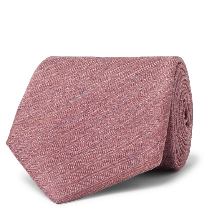 Photo: Bigi - 8cm Herringbone Silk and Linen-Blend Tie - Pink