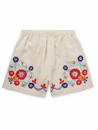 BODE - Garden Party Straight-Leg Bead-Embellished Linen Shorts - Neutrals