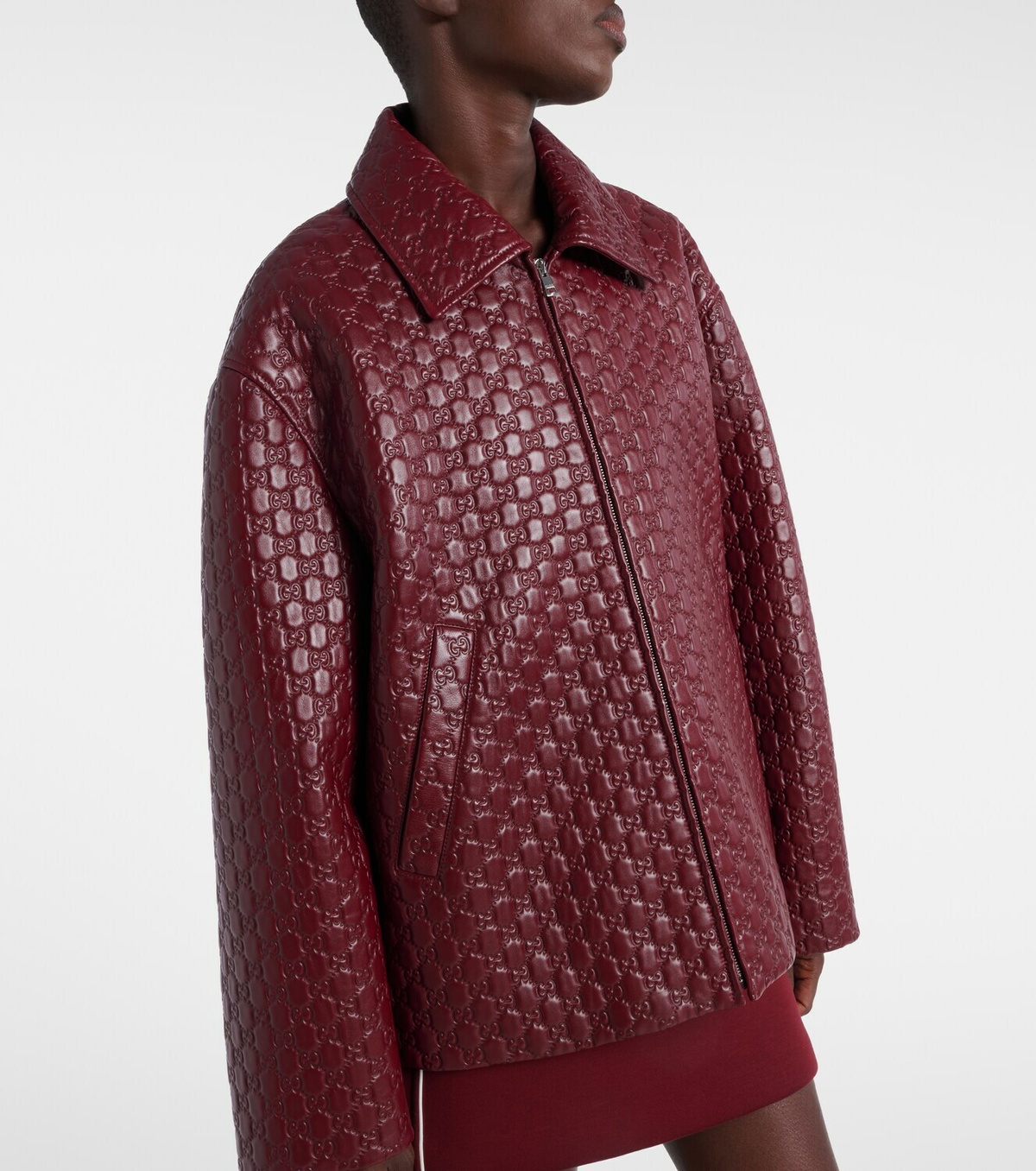 Gucci GG debossed leather jacket