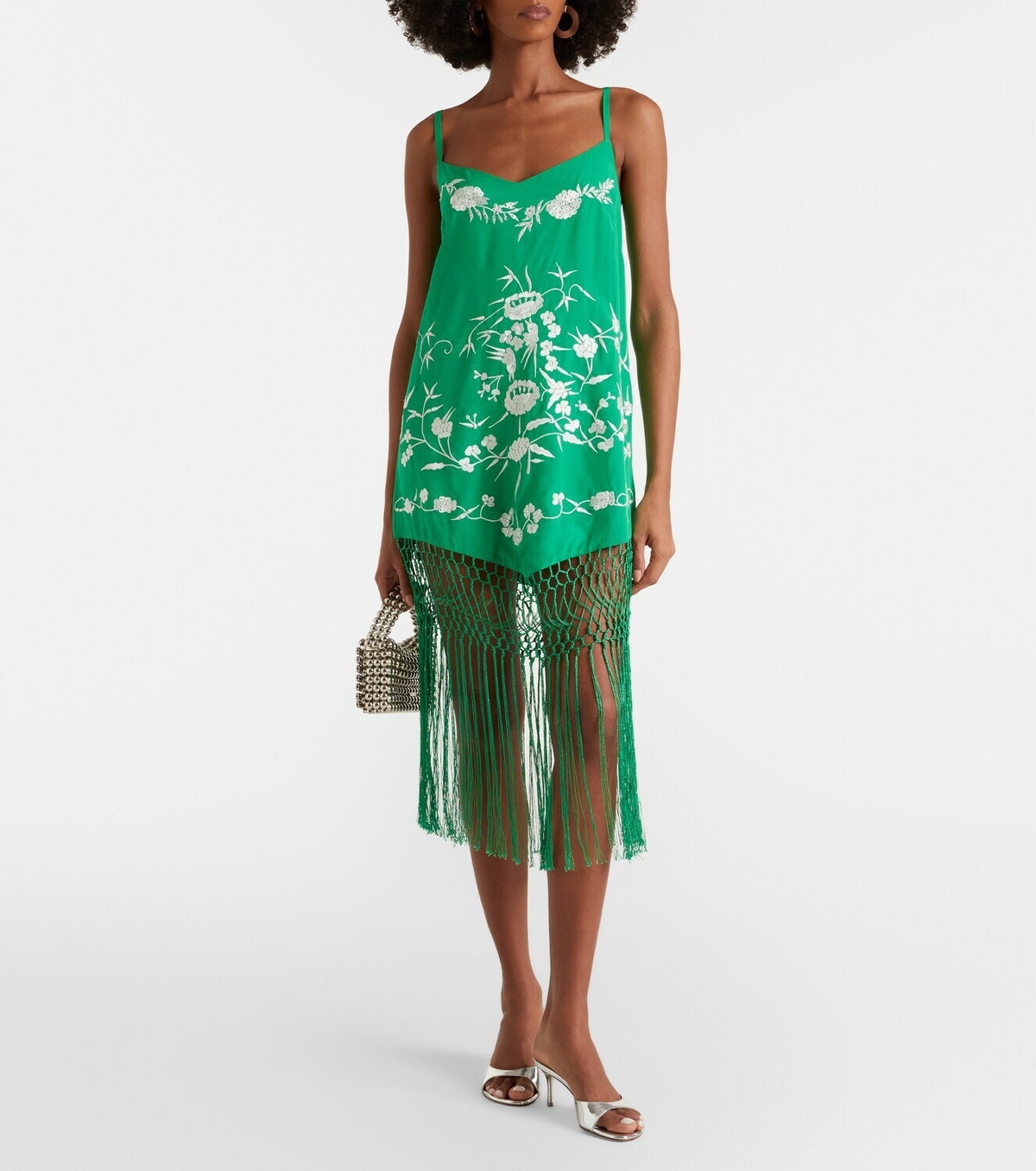 Camilla Embellished embroidered fringed silk minidress