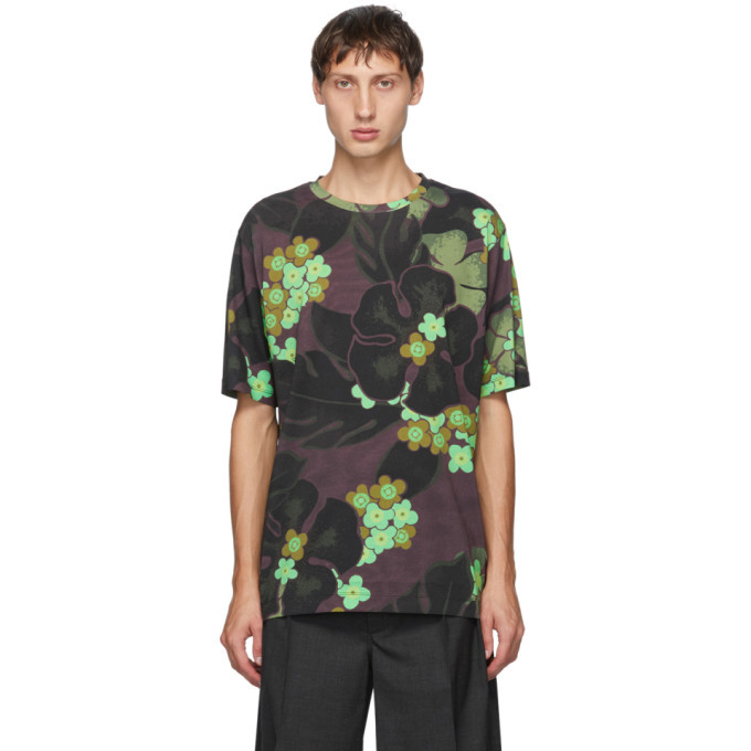 Photo: Dries Van Noten Green and Purple Flower Round Neck T-Shirt