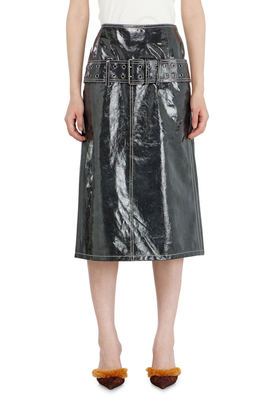 Photo: Diesel Patent-leather midi skirt with belt - Skirts Womens in Grey