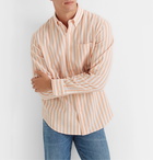 Club Monaco - Button-Down Collar Striped Waffle-Knit Cotton Shirt - Orange