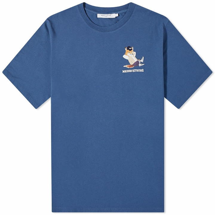 Photo: Maison Kitsuné Men's Small Dressed Fox Print Easy T-Shirt in Blue Denim