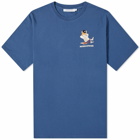 Maison Kitsuné Men's Small Dressed Fox Print Easy T-Shirt in Blue Denim
