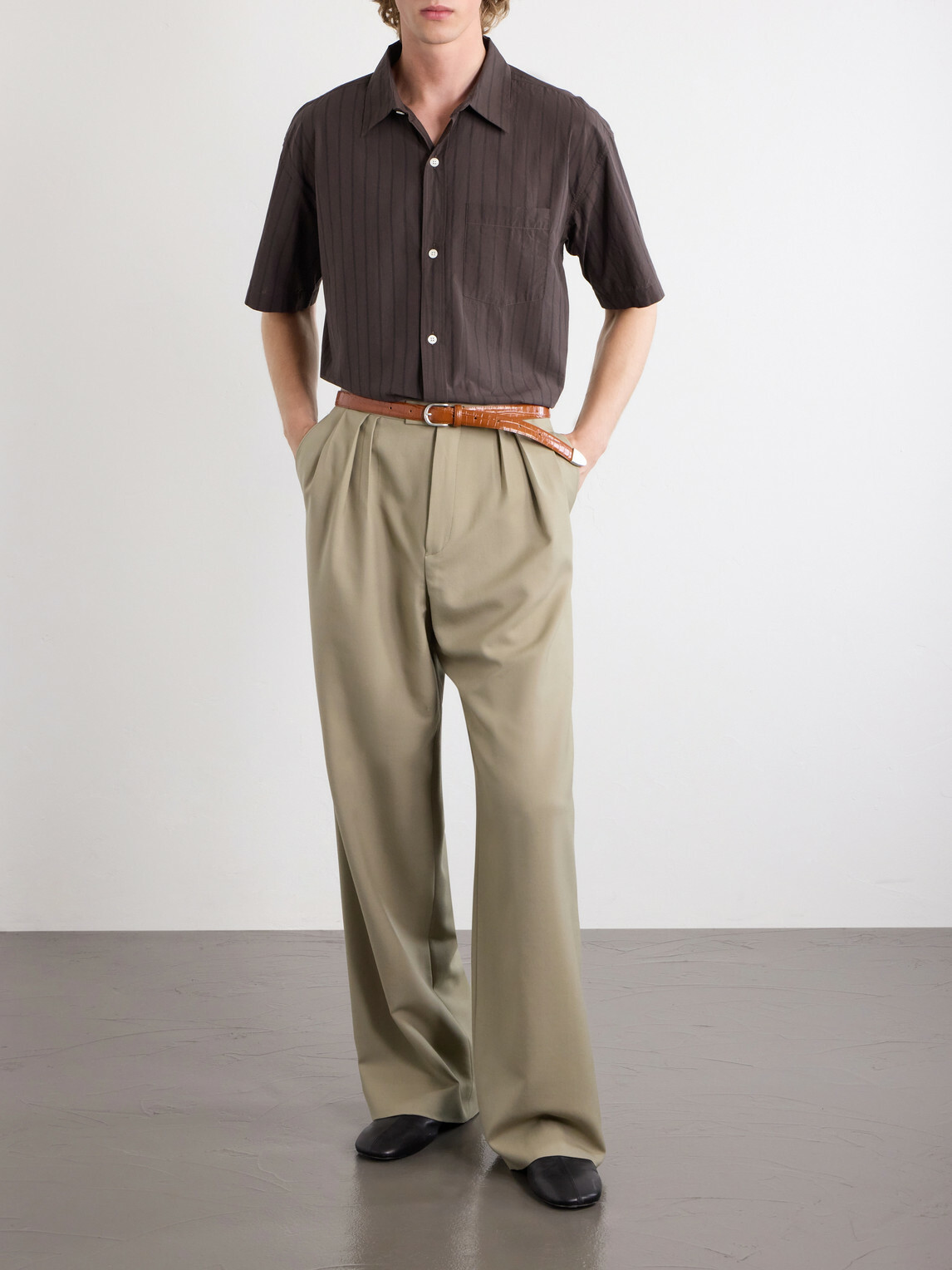 mfpen - New Input Striped Cotton-Poplin Shirt - Brown